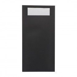 Pochettes à couverts Europochette taille royale noire avec serviette blanche douce 2 plis (lot de 250)