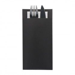Pochettes à couverts Europochette taille royale noire avec serviette blanche douce 2 plis (lot de 250) 2