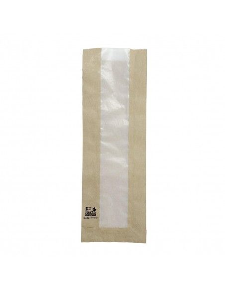 Sachets baguette avec fenêtre en papier cristal Fiesta Compostable 300x100x60mm (lot de 1000)