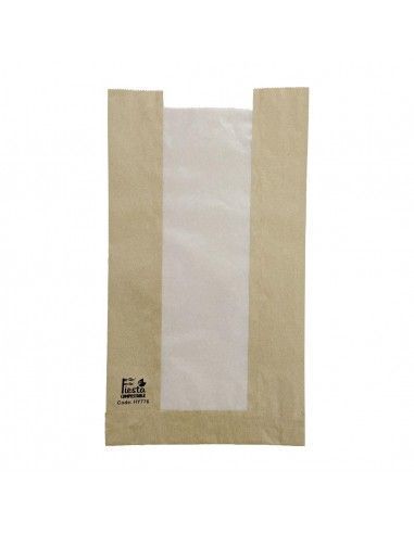 Sacs à pain avec fenêtre en papier cristal Fiesta Compostable 320x180x40mm (lot de 1000)