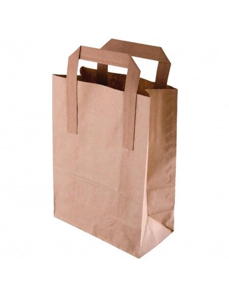 Grands sacs en papier marron à poignées plates Fiesta Recyclables (lot de 250)