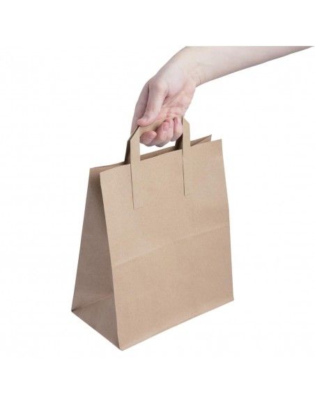 Grands sacs en papier marron à poignées plates Fiesta Recyclables (lot de 250)
