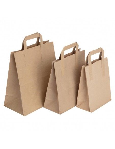 Grands sacs en papier marron à poignées plates Fiesta Recyclables (lot de 250)