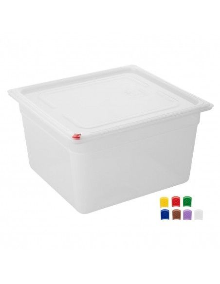 Bacs PP Hygiplas Click GN 2/3 avec couvercles et 7 clips de couleur 200mm 16,1L (lot de 4)