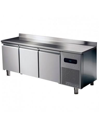 Table réfrigérée pâtisserie 3 portes 600x400 mm, plan en inox avec dosseret, -2°/+8°C - WiFi