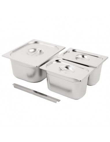 Ensemble de bacs GN 1/2 et 2 x 1/4 inox avec couvercles Vogue