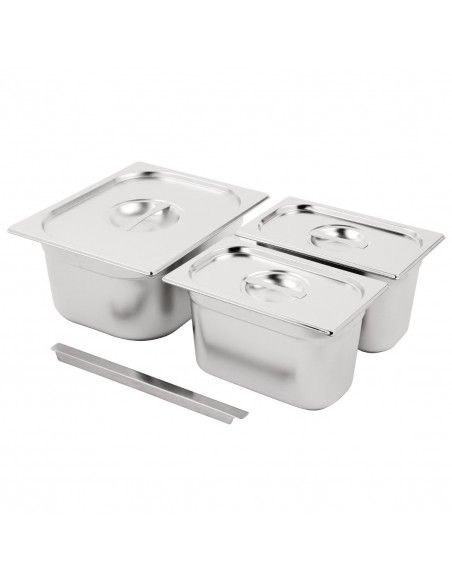 Ensemble de bacs GN 1/2 et 2 x 1/4 inox avec couvercles Vogue