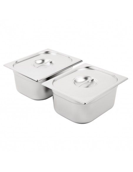 Ensemble de bacs GN 2 x 1/2 en inox avec couvercles Vogue