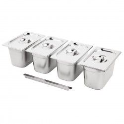 Ensemble de 4 bacs GN 1/4 en inox avec couvercles Vogue
