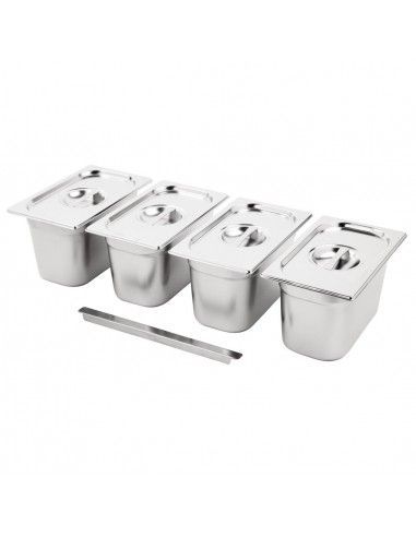 Ensemble de 4 bacs GN 1/4 en inox avec couvercles Vogue