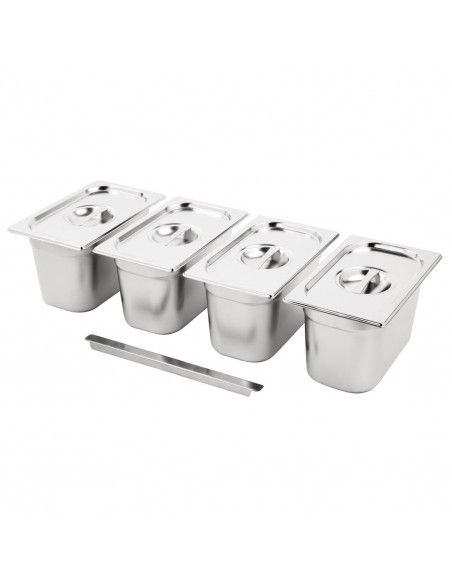 Ensemble de 4 bacs GN 1/4 en inox avec couvercles Vogue