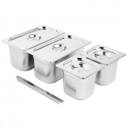 Ensemble de bacs GN 2x 1/3 et 2 x 1/6 en inox avec couvercles Vogue
