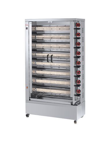 Rôtissoire à poulets électrique,brûleurs vitrocéramiques(400 V), 8 broches pour 40-48 poulets