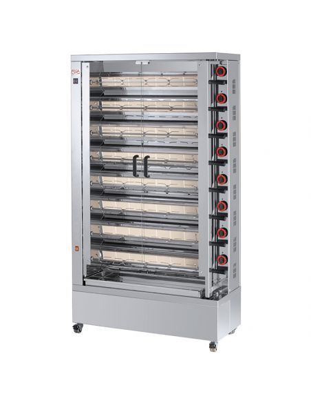Rôtissoire à poulets électrique,brûleurs vitrocéramiques(400 V), 8 broches pour 40-48 poulets
