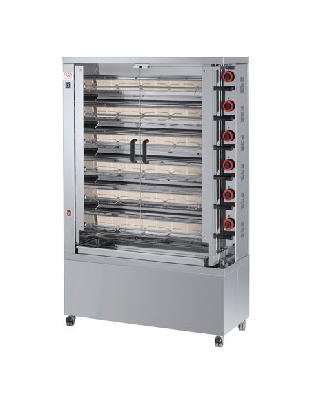 Rôtissoire à poulets à gaz (+230 V) , 6 broches pour 30-36 poulets