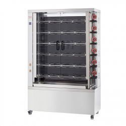 Rôtissoire à poulets électrique,brûleurs vitrocéramiques(400 V), 6 broches pour 30-36 poulets