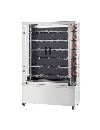 Rôtissoire à poulets électrique,brûleurs vitrocéramiques(400 V), 6 broches pour 30-36 poulets