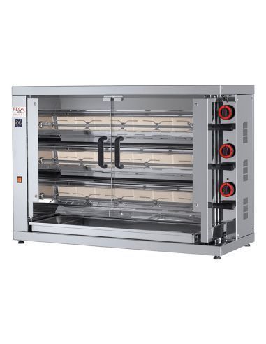 Rôtissoire à poulets électrique,brûleurs vitrocéramiques(400 V), 3 broches pour 15-18 poulets