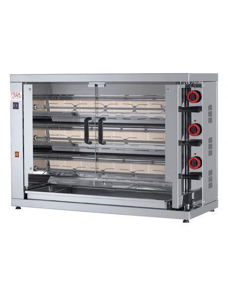 Rôtissoire à poulets électrique,brûleurs vitrocéramiques(400 V), 3 broches pour 15-18 poulets