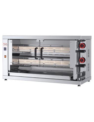 Rôtissoire à poulets électrique,brûleurs vitrocéramiques(400 V), 2 broches pour 10-12 poulets