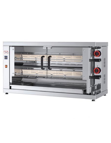 Rôtissoire à poulets électrique,brûleurs vitrocéramiques(400 V), 2 broches pour 10-12 poulets