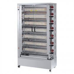 Rôtissoire à poulets à gaz (+230 V) , 7 broches crapaudines pour poulets ouverts