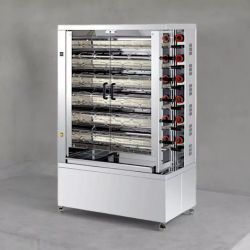 Rôtissoire à poulets électrique,brûleurs vitrocéramiques(400 V), 11 broches pour 55-60 poulets