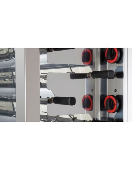 Rôtissoire à poulets électrique,brûleurs vitrocéramiques(double) (400 V), 15 broches pour 75-90 poulets