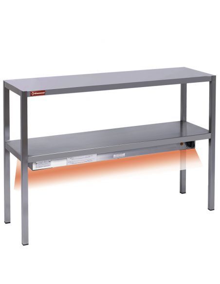 Etagère de table chauffante céramique en inox, 2 niveaux , 2000x300 mm