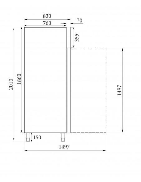Congélateur 600 litres en inox avec porte en verre, GN 2/1, -18°/-22°C, 60 mm isolation