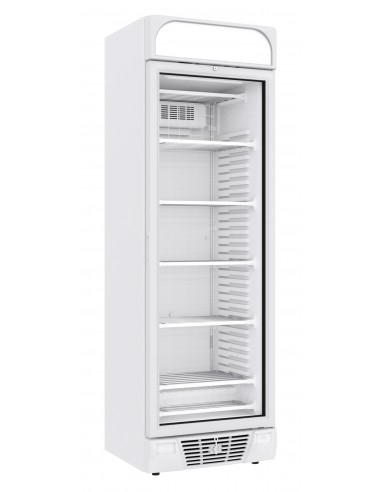 Vitrine freezer verticale avec 1 porte en verre blanche, 382 litres, -18°/-24°C