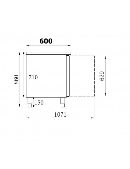 Table réfrigérée 600 mm avec 4 portes, +2°/+8°C
