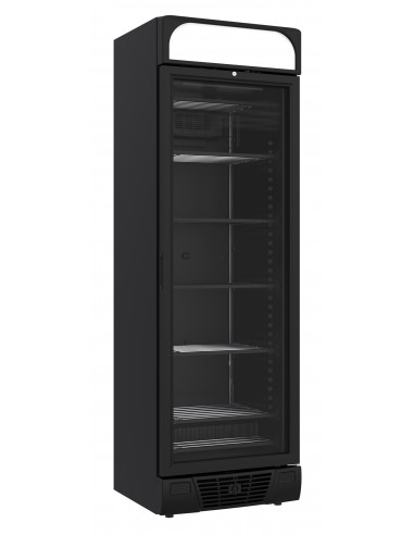 Vitrine freezer verticale avec 1 porte en verre noire, 382 litres, -18°/-24°C