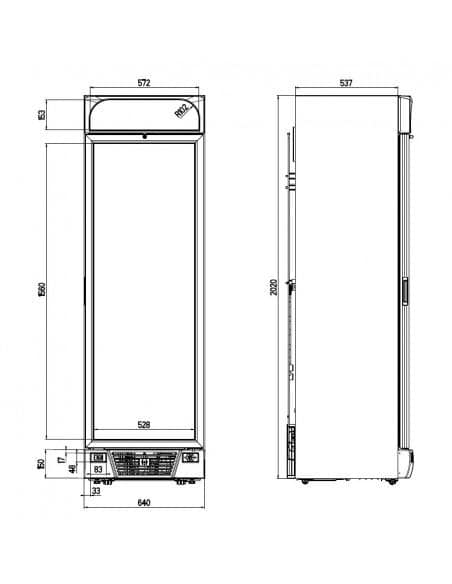 Vitrine freezer verticale avec 1 porte en verre noire, 382 litres, -18°/-24°C