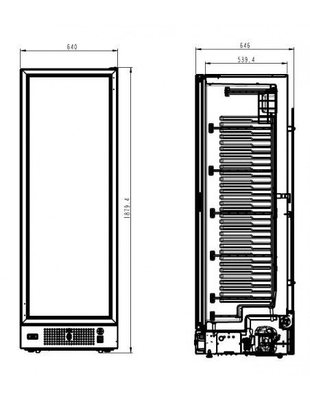 Vitrine freezer verticale avec 1 porte en verre noire, 382 litres, -18°/-24°C