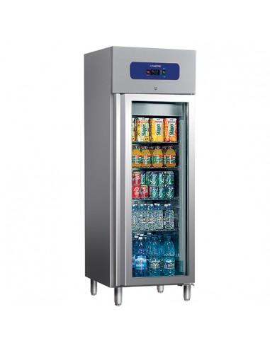 Réfrigérateur 400 litres en inox avec porte en verre, 460x485 mm, -2°/+8°C