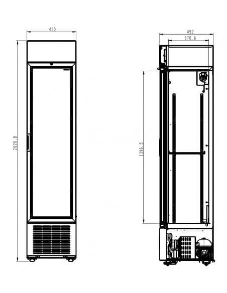 Armoire à boissons réfrigérée noire compacte 232 litres brut avec porte en verre, +4°/+10°C