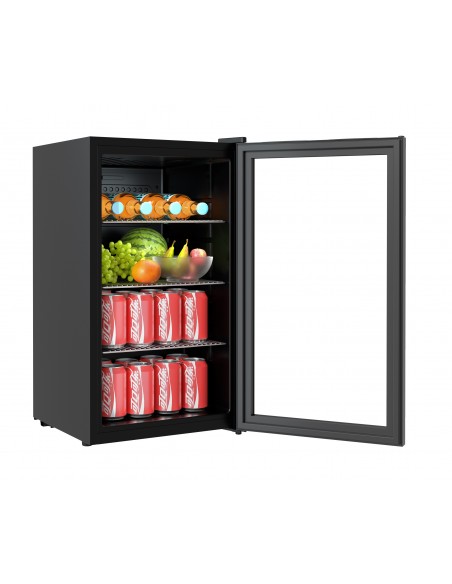 Minibar vitré avec 3 étagères, noir, 80 litres