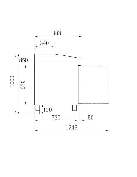 Table à pizza 1510 mm avec 2 portes 600x400 mm, +2°/+8°C