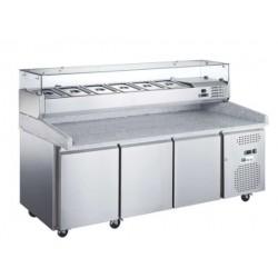 Table à pizza 2020 mm et saladette offerte avec 3 portes 600x400 mm , +2°/+8°C