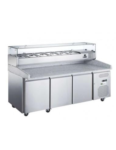Table à pizza 2020 mm et saladette offerte avec 3 portes 600x400 mm , +2°/+8°C