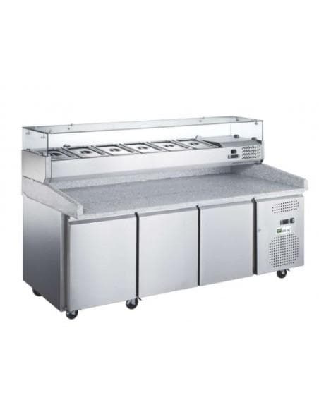Table à pizza 2020 mm et saladette offerte avec 3 portes 600x400 mm , +2°/+8°C
