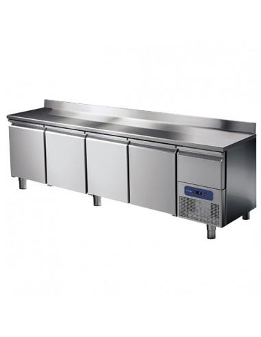 Table réfrigérée 4 portes GN 1/1 avec dosseret et tiroir réfrigérée, -2°/+8°C